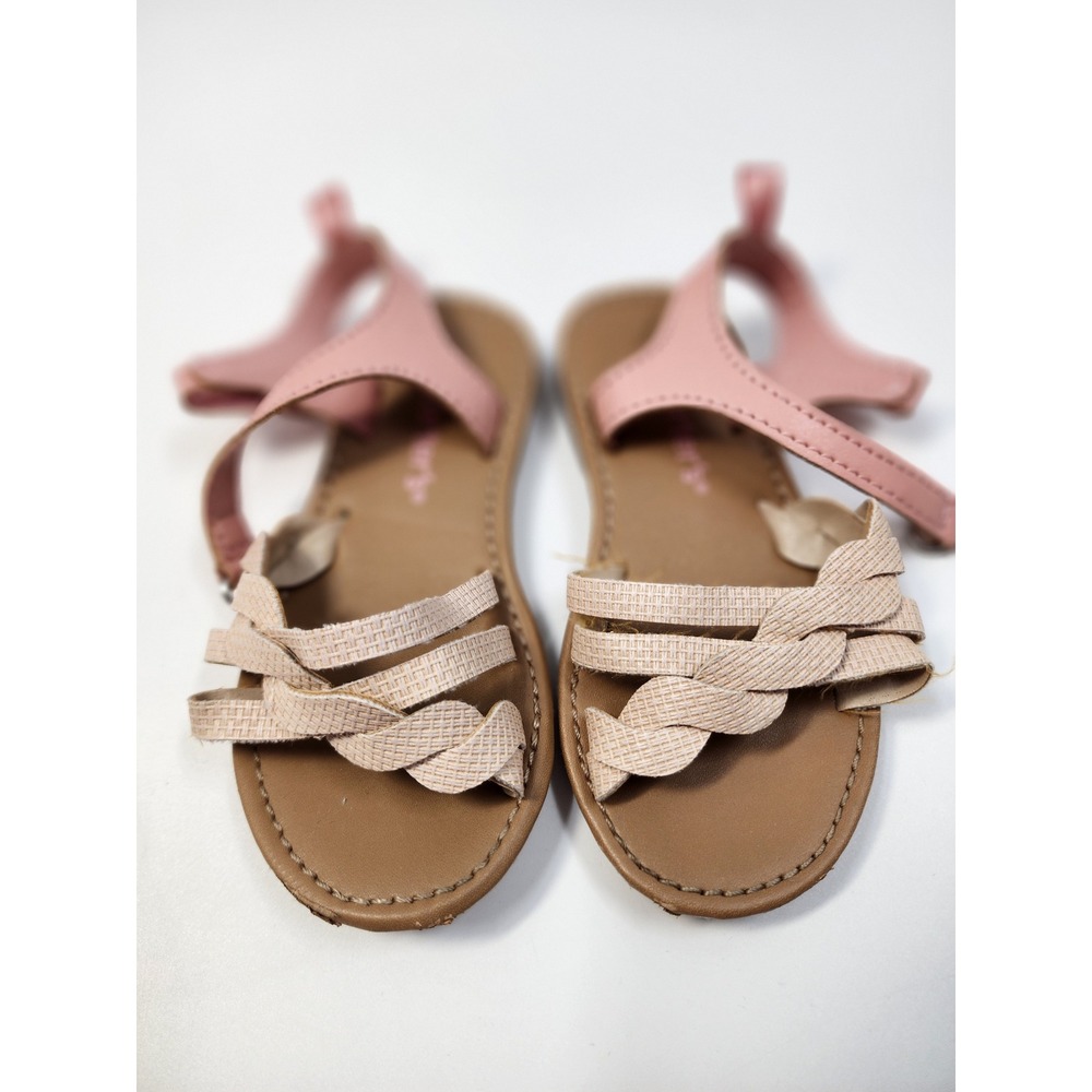 Carters Denali Toddler Girls Pink Beige Braided Ankle Strap Sandals Size 7M